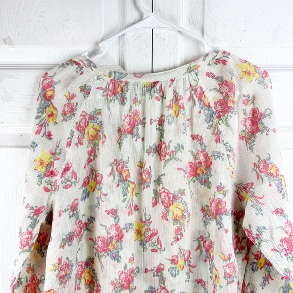 Chaps Cream 3/4 Sleeve Lighweight Boho Relaxed Buttoned Floral Pullover Blouse - Picture 5 of 9